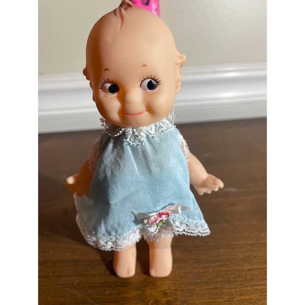 Vintage Cameo Kewpie Doll Vinyl Blue Lace Dress Side Glance Eye Toy